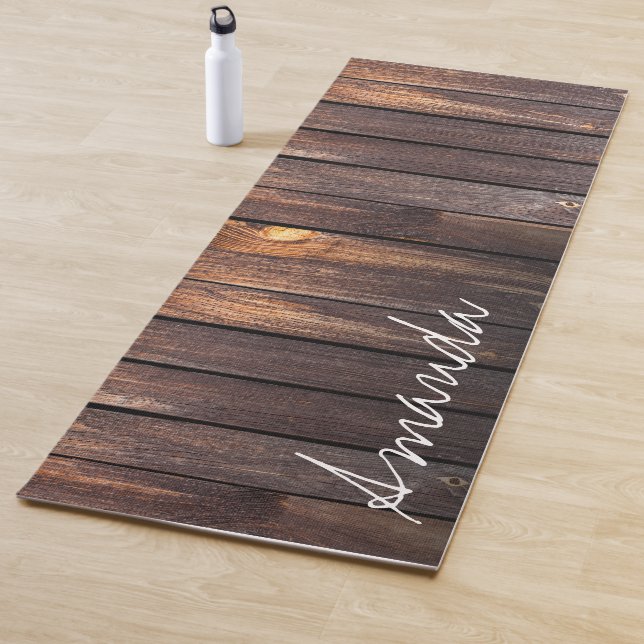 Tapis De Yoga Rustique Brown Grange Script Nom personnalisé (En situation)