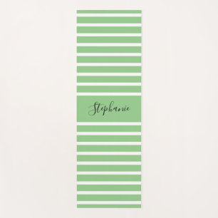 Tapis De Yoga Sage Green White Stripes Motif Custom Name Cadeau