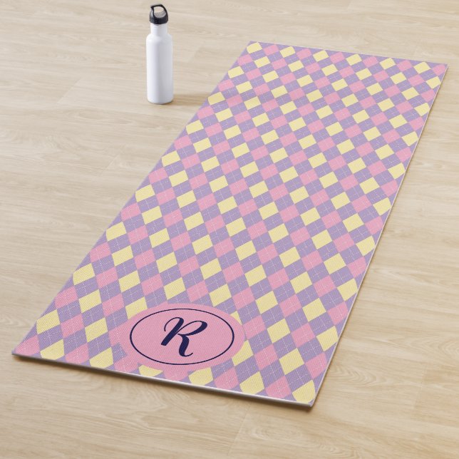 Tapis De Yoga Salle de sport rose jaune Jacquard et violette (En situation)