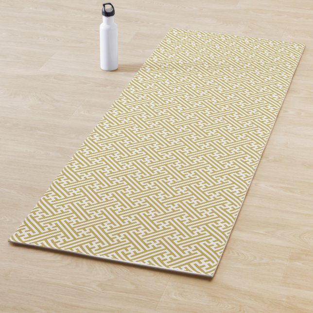 Tapis De Yoga Sayagata motif, japonais, or et blanc (En situation)
