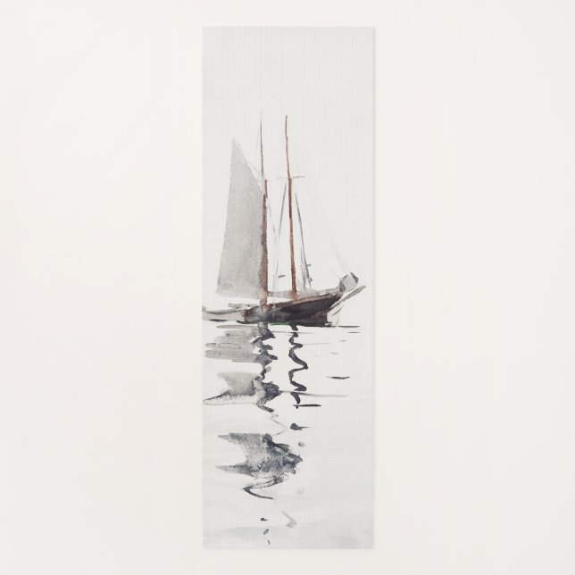 Tapis De Yoga Schooner à deux mâts avec Dory par Winslow Homer (Devant)