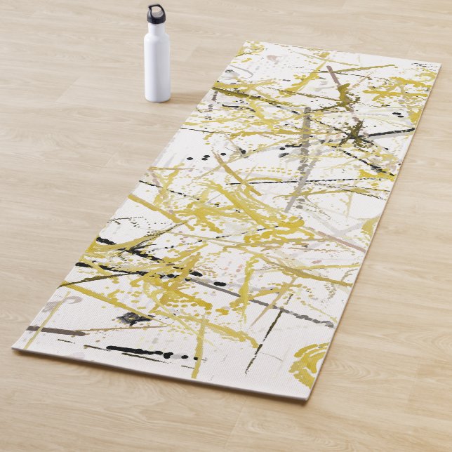 Tapis De Yoga Scribbles Abstraits - moutarde et Brown (En situation)