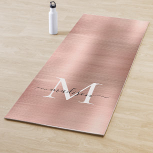 Tapis De Yoga Script de monogramme d'or Rose métallique brossé m