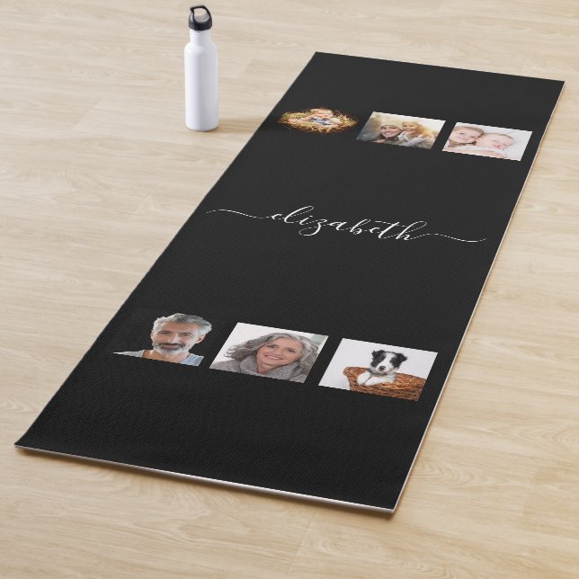 Tapis De Yoga Script de nom de collage photo noir (En situation)