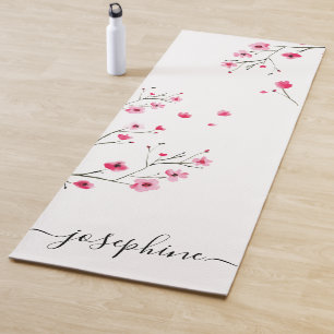 Tapis De Yoga Script de nom de fleurs chic de cerisiers en fleur