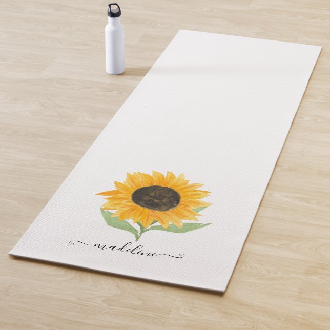 Tapis De Yoga Script de nom personnalisé de tournesol rustique m (En situation)