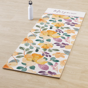 Tapis De Yoga Script Floral Impression Lilac Jaune