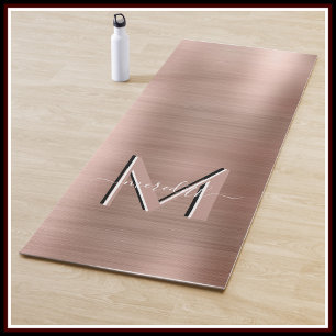 Tapis De Yoga Script métallique brossé Monogramme Rose personnal
