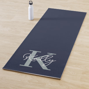 Tapis De Yoga Script Monogramme bleu marine moderne
