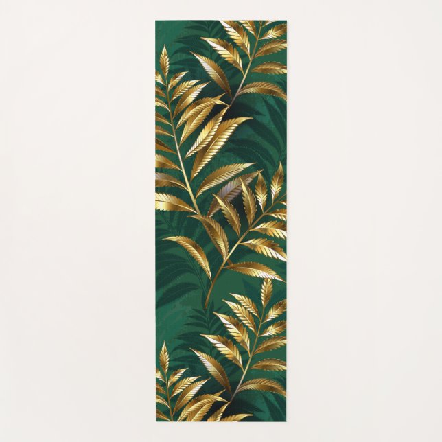 Tapis De Yoga Seamless pattern with golden ferns (Devant)