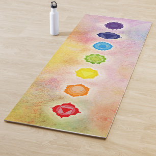 Tapis De Yoga Sept symboles Chakra sur aquarelle