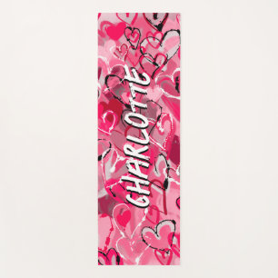 Tapis De Yoga Sérénité rose : Graffiti joués Coeurs d'amour