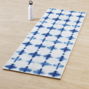 Tapis De Yoga Shibori Bleu Indigo Blanc Teinture Abstraite Motif