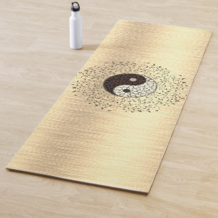 Tapis De Yoga Shimmery Gold Yin Yang Leafy Wreath