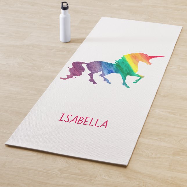 Tapis De Yoga Silhouette de licorne d'aquarelle d'arc-en-ciel (En situation)