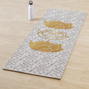 Tapis De Yoga Silhouettes de Lotus Gold sur Motif noir et blanc