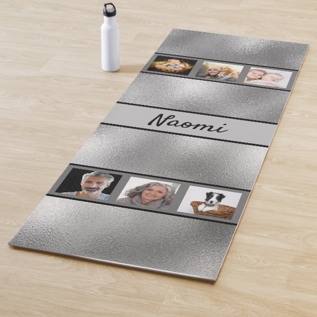 Tapis De Yoga Silver photo collage nom élégant script (En situation)