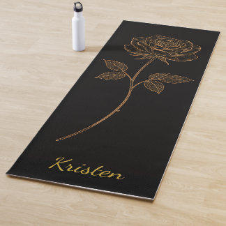 Tapis De Yoga Simple Line Art Rose Custom Name