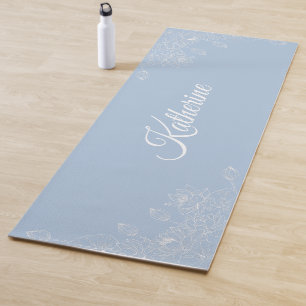Tapis De Yoga Simple Moderne Floral Script Nom Aura Bleu Lotus