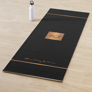 Tapis De Yoga Simple moderne or noir chic rayures monogrammées