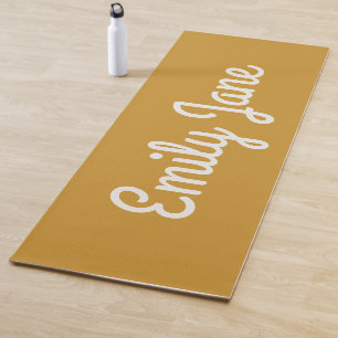 Tapis De Yoga Simple Moutarde Jaune Script Personnalisé