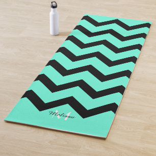 Tapis De Yoga Simple noir turquoise Chevron motif Monogram