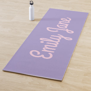 Tapis De Yoga Simple Rose et Violet Personnalisé Script