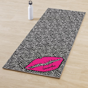 Tapis De Yoga Simple Zèbre avec lèvres roses Personnalisé