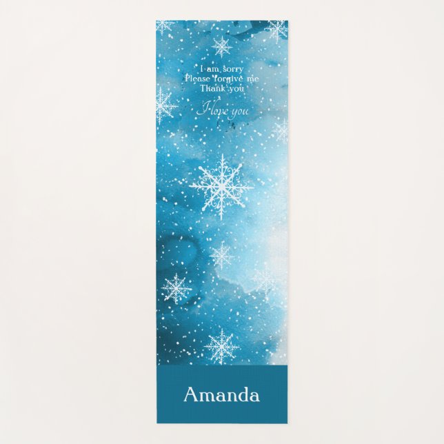 Tapis De Yoga Snowflakes Ice Blue avec nom  (Devant)