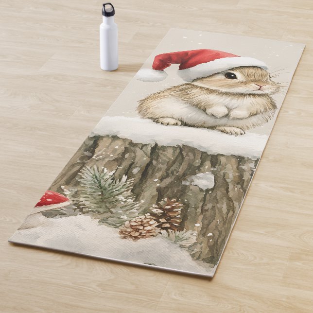 Tapis De Yoga Snowy Forest Winter Woodland Christmas Bunny Bird  (En situation)