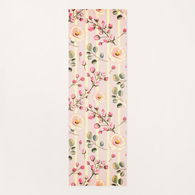 Tapis De Yoga Soft Pink Floral Stripe Pattern (Devant)