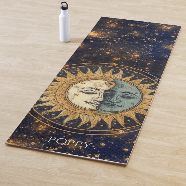 Tapis De Yoga Soleil bleu bleu céleste face personnalisées (En situation)