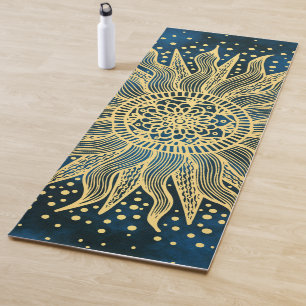 Tapis De Yoga Soleil de Mandala bleu céleste