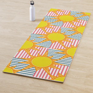 Tapis De Yoga Soleil jaune orange soleil sur blanc turquoise ros