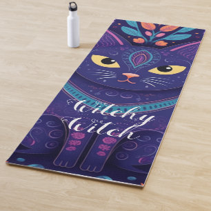 Tapis De Yoga Sorcière Cuite Cute Floral Chat / Mid Century Boho