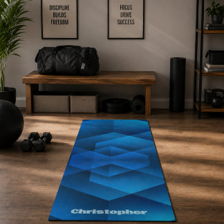 Tapis De Yoga Sports de nom géométrique bleu moderne