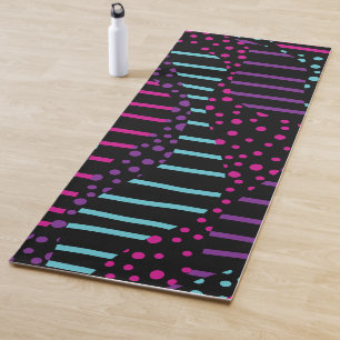 Tapis De Yoga Spots et rayures 2 - rose, pourpre, bleu et noir
