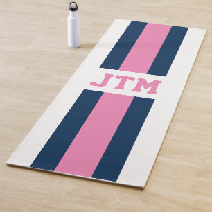 Tapis De Yoga Stripes de monogrammes de yoga de chat préppy pers