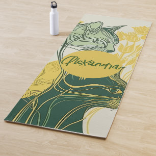 Tapis De Yoga Style Boho vert et jaune Amoureux des chats person