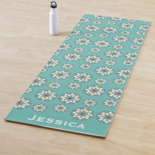 Tapis De Yoga Style géométrique Turquoise Floral Mandala personn