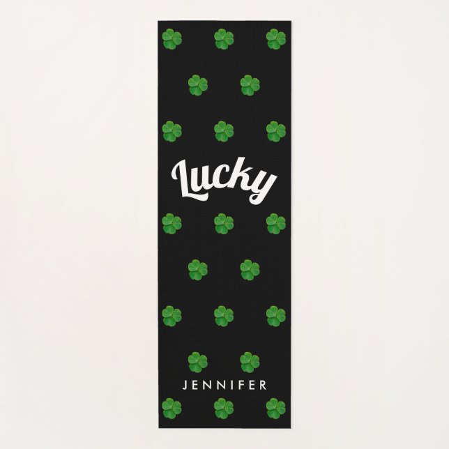 Tapis De Yoga Stylé Saint-Patrick Vert Noir Trèfle Chanceux (Devant)