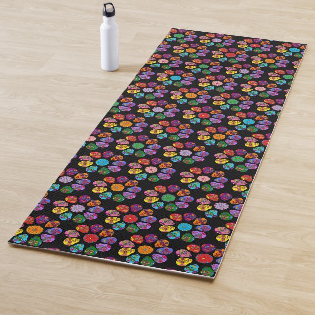 Tapis De Yoga Sugar Skull Flower (En situation)