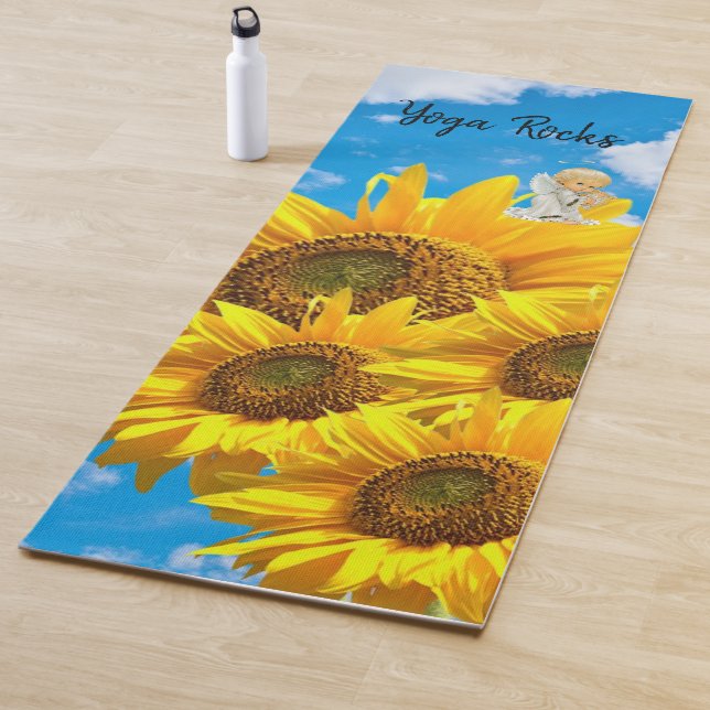 Tapis De Yoga Sunflower Baby Angel Floral Yoga Mat (En situation)