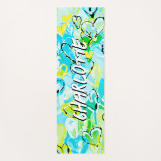 Tapis De Yoga Sunlit Serenity : Sky Blue & Yellow Graffiti Heart