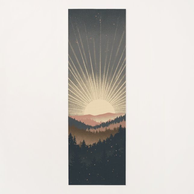 Tapis De Yoga Sunrise Over Forest Mountains (Devant)