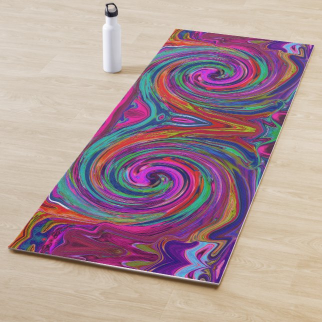 Tapis De Yoga Super Abstrait Retro Magenta Dark Rainbow Swirl (En situation)