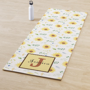 Tapis De Yoga Superbe tournesol jaune Floral Monogramme personna