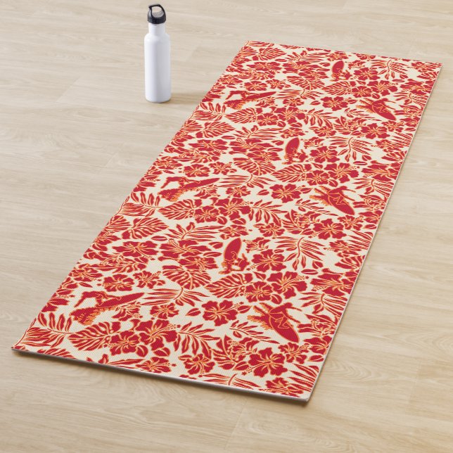 Tapis De Yoga Surf Pareau Hawaiian Hibiscus Surfing - Red (En situation)