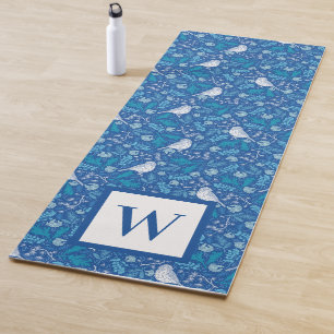 Tapis De Yoga Sweet Bird Bleu Motif Botanique Monogramme
