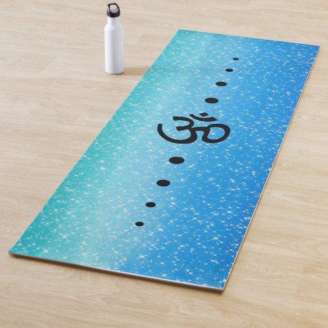 Tapis De Yoga Symbole bleu vert Ombre Sparkle Om (En situation)